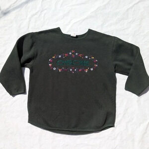 Vintage Cherokee  Green Crew Sweatshirt with Logo & Floral Design- Woman Medium